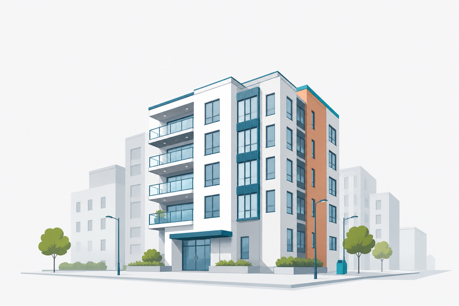 Illustration of a property building with legal verification status cards